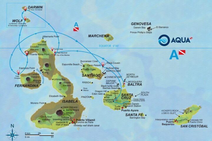 Itinerario A del Crucero de Buceo Aqua Galapagos
