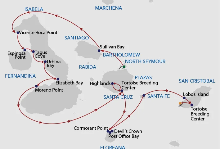 Itinerario 8 dias B en el Trimarán Galapagos Horizon
