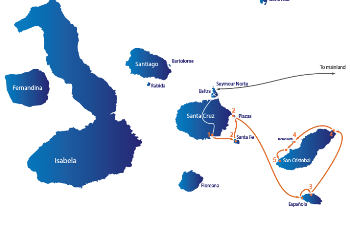 Itinerario A 8 días del M/Y Grand Queen Beatriz Galapagos