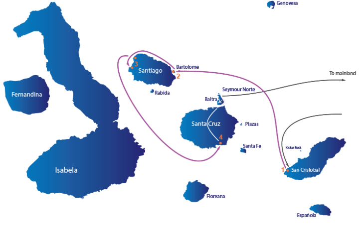 Itinerario B 4 días del M/Y Grand Queen Beatriz Galapagos