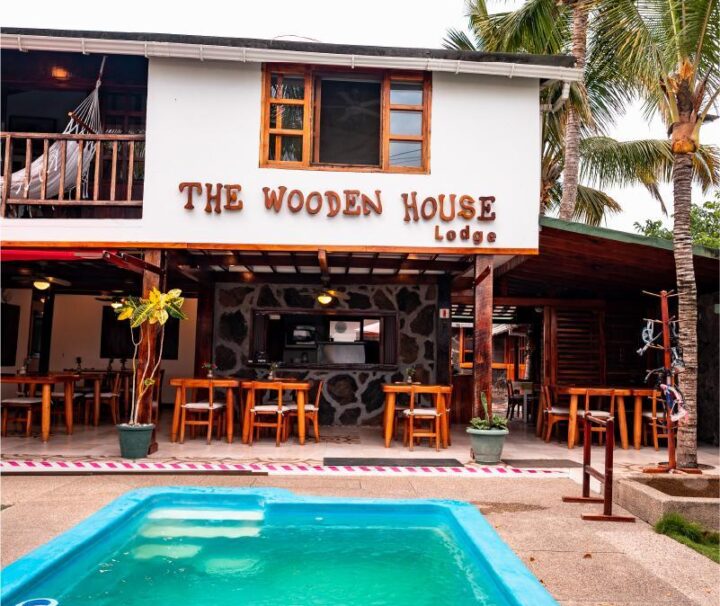 Zona libre con piscina en el hotel The Wooden House Lodge