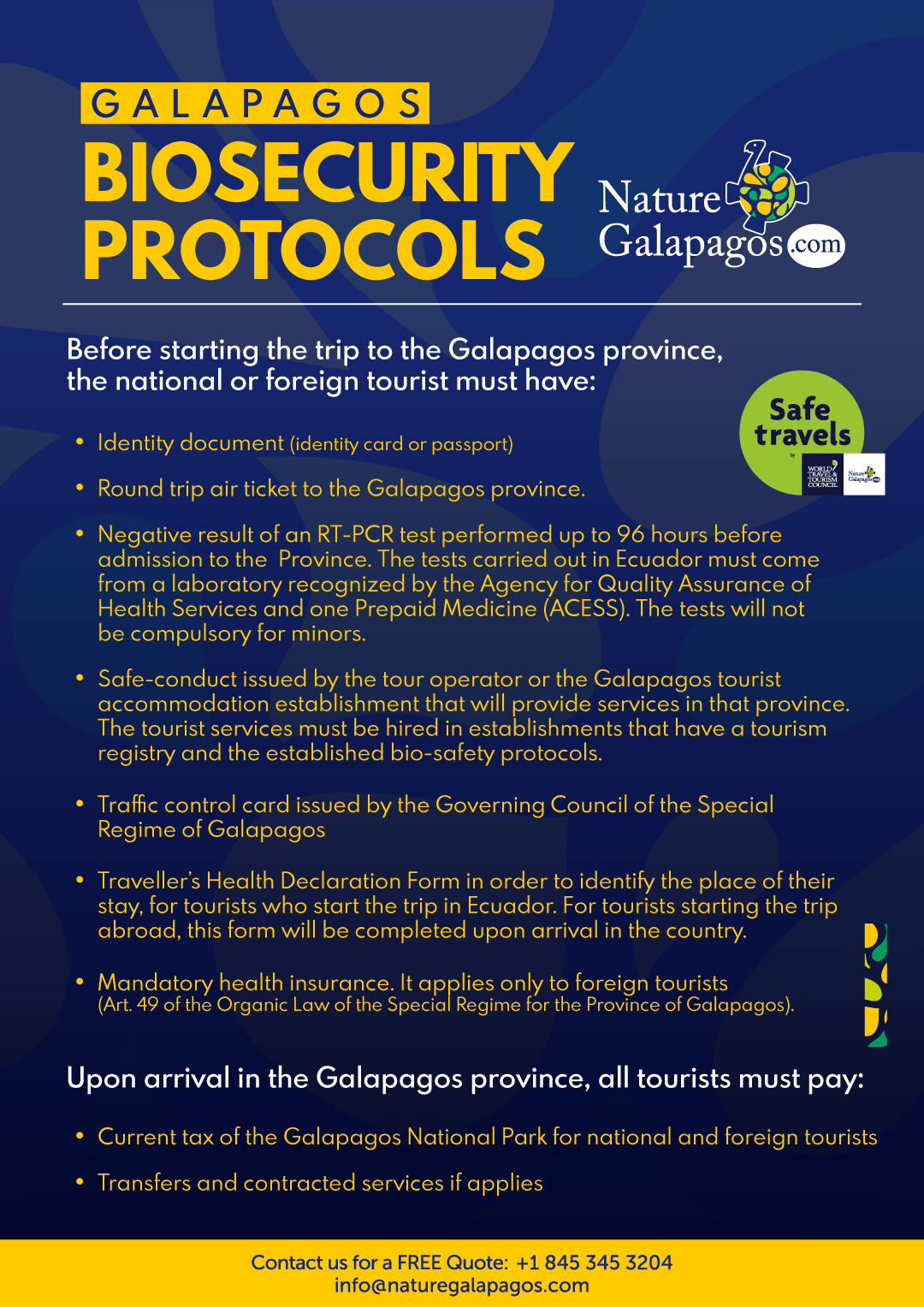 Banner on Biosafety Protocols for Trips to Galapagos.