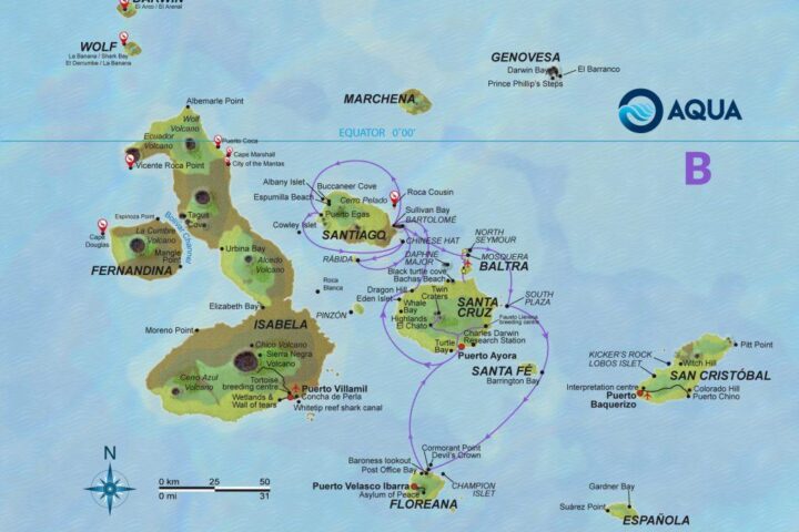 Itinerary B of Aqua Galapagos Diving Cruise