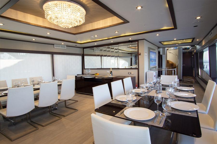 Luxury equipped dining room on the Grand Majestic Galapagos cruise