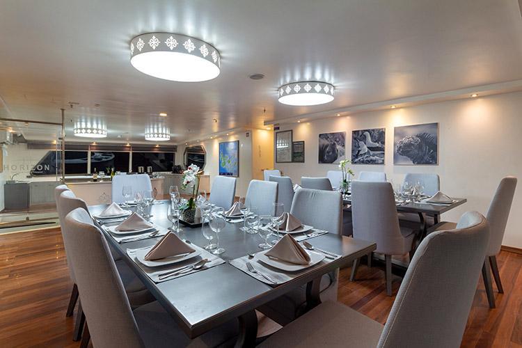Equipped dining room on the Trimaran Horizon Galapagos cruise
