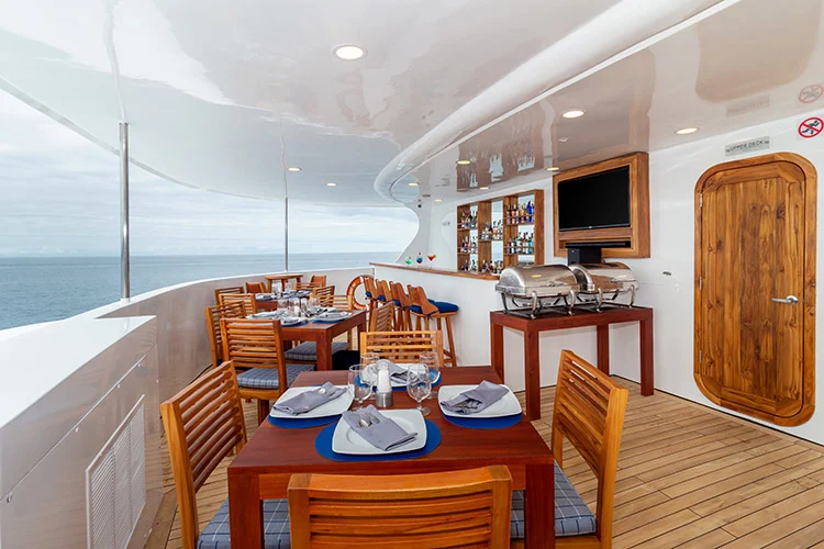 Outdoor Dining on the Trimaran Horizon Galapagos Cruise