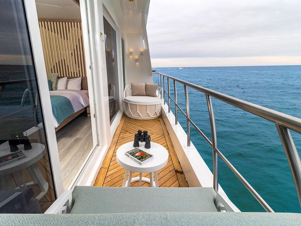 Private balcony on the Elite Galapagos catamaran