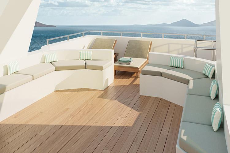 Outdoor loungers on the Angel yacht